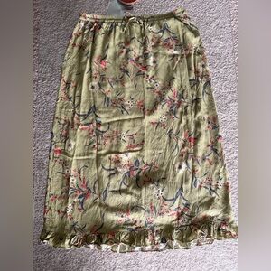 Vintage Floral Green Midi Skirt